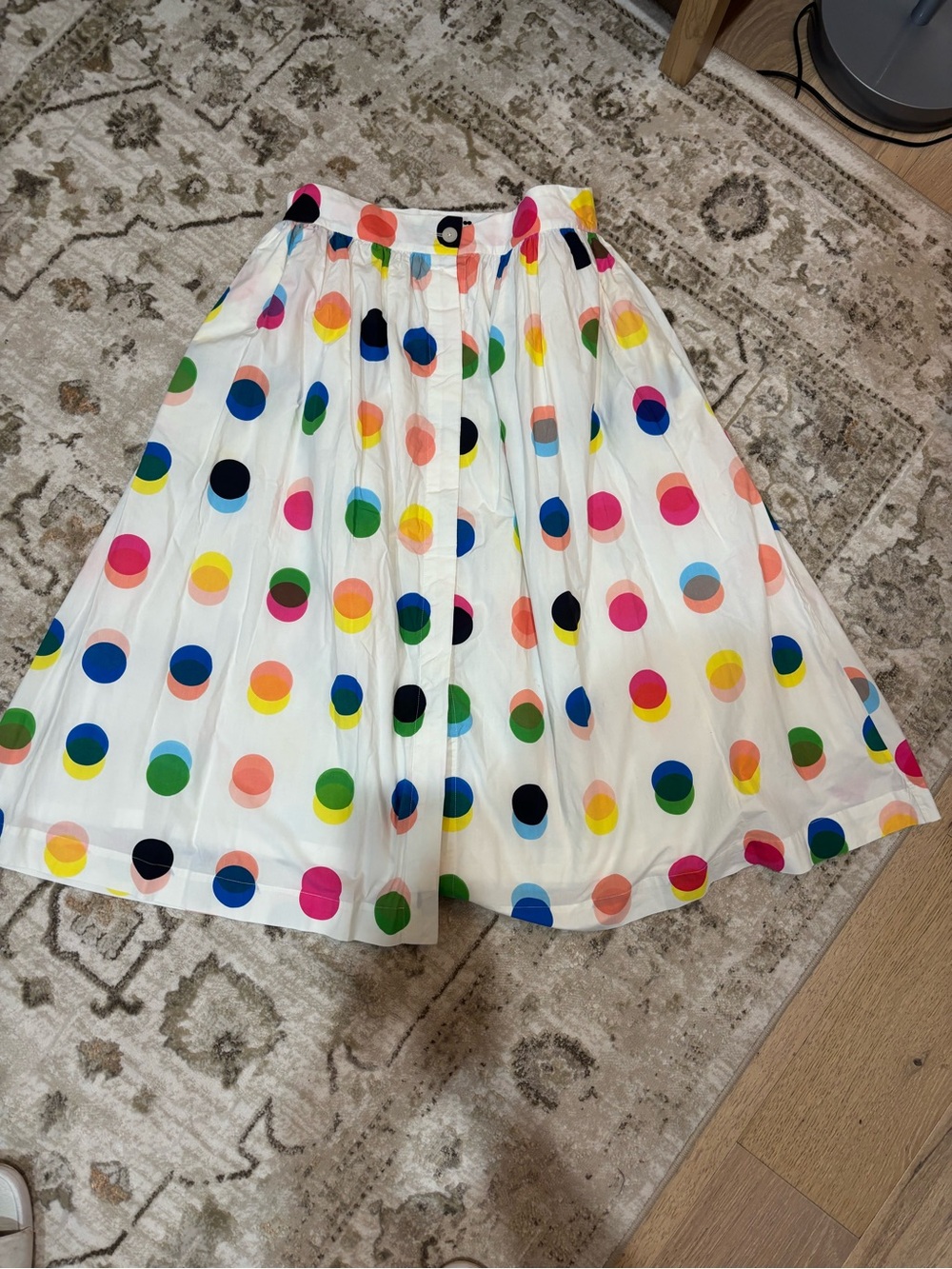Mii NWOT White Polka Dot Midi Skirt in Multicolor